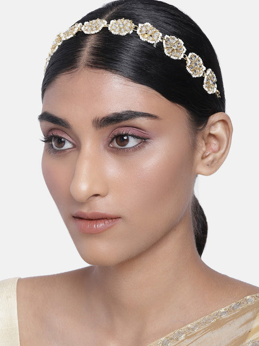 Women's 18k Gold Plated Floral Kundan Pearl Studde Sheeshpatti