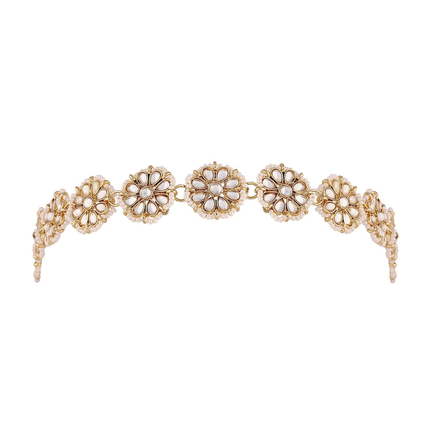 Women's 18k Gold Plated Floral Kundan Pearl Studde Sheeshpatti