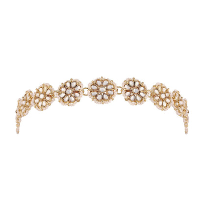 Women's 18k Gold Plated Floral Kundan Pearl Studde Sheeshpatti