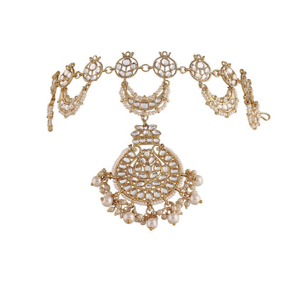 Women's 18k Gold Plated Floral Kundan Pearl Studde Sheeshpatti