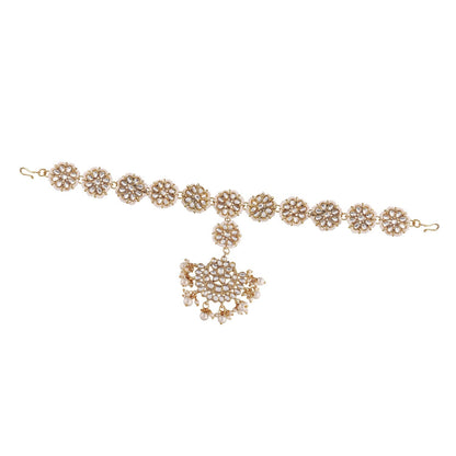Women's 18k Gold Plated Floral Kundan Pearl Studde Sheeshpatti