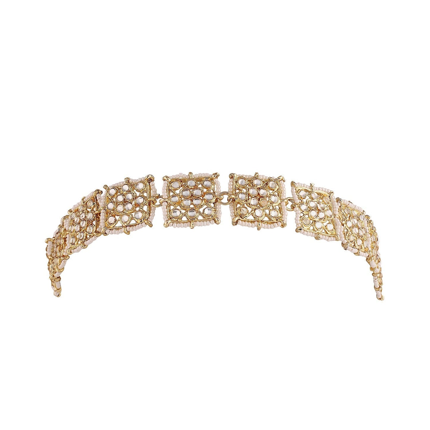 Women's 18k Gold Plated Floral Kundan Pearl Studde Sheeshpatti