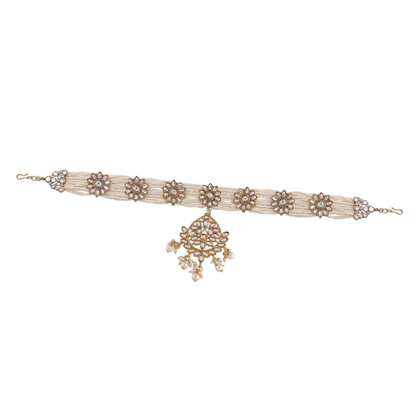 Women's 18k Gold Plated Floral Kundan Pearl Studde Sheeshpatti