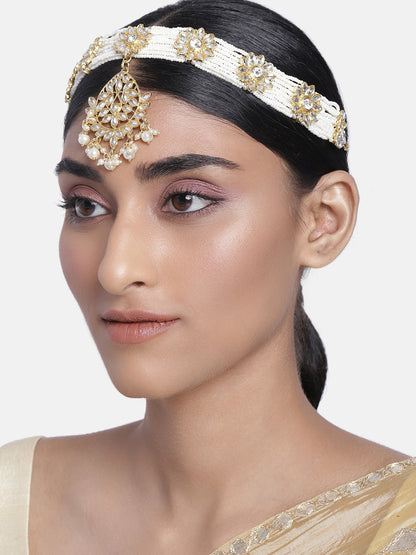 Women's 18k Gold Plated Floral Kundan Pearl Studde Sheeshpatti