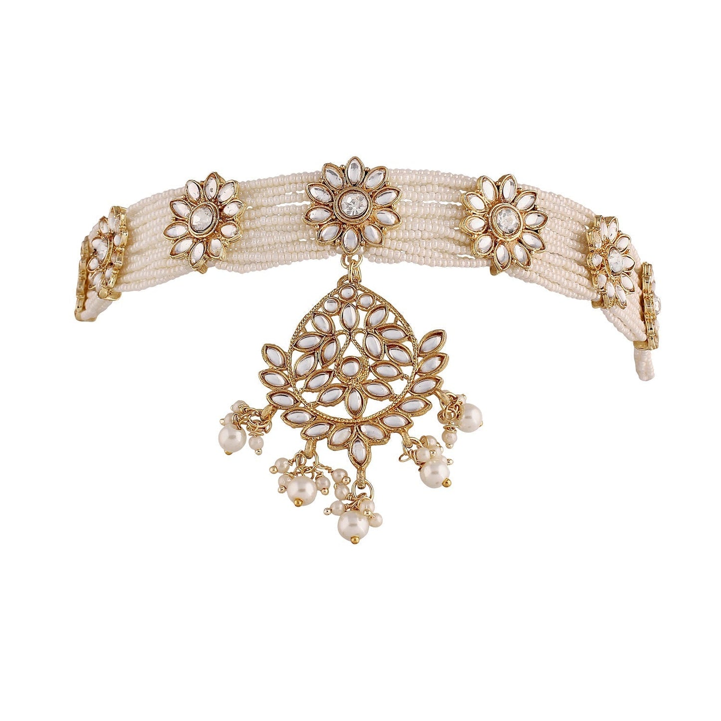 Women's 18k Gold Plated Floral Kundan Pearl Studde Sheeshpatti