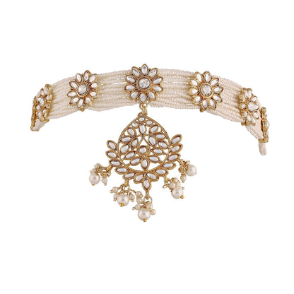 Women's 18k Gold Plated Floral Kundan Pearl Studde Sheeshpatti