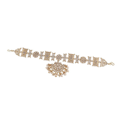 Women's 18k Gold Plated Floral Kundan Pearl Studde Sheeshpatti
