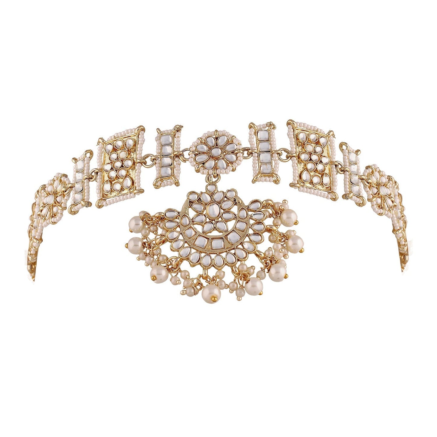 Women's 18k Gold Plated Floral Kundan Pearl Studde Sheeshpatti
