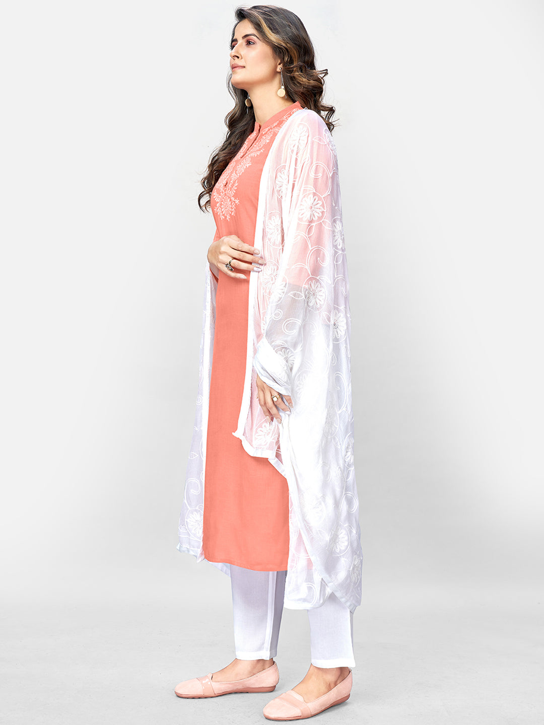 Women's Peach Rayon Kurta With Pant & Dupatta By Vbuyz (3