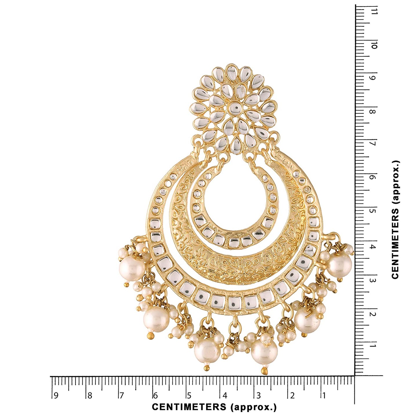 Women's Traditional Gold Plated Chandbali Kundan & Pearl Earring Set with Maang Tikka