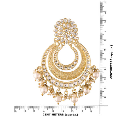 Women's Traditional Gold Plated Chandbali Kundan & Pearl Earring Set with Maang Tikka