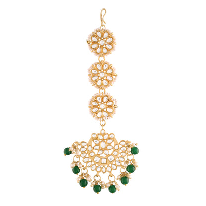 Women's Traditional Gold Plated Chandbali Kundan & Pearl Earring Set with Maang Tikka