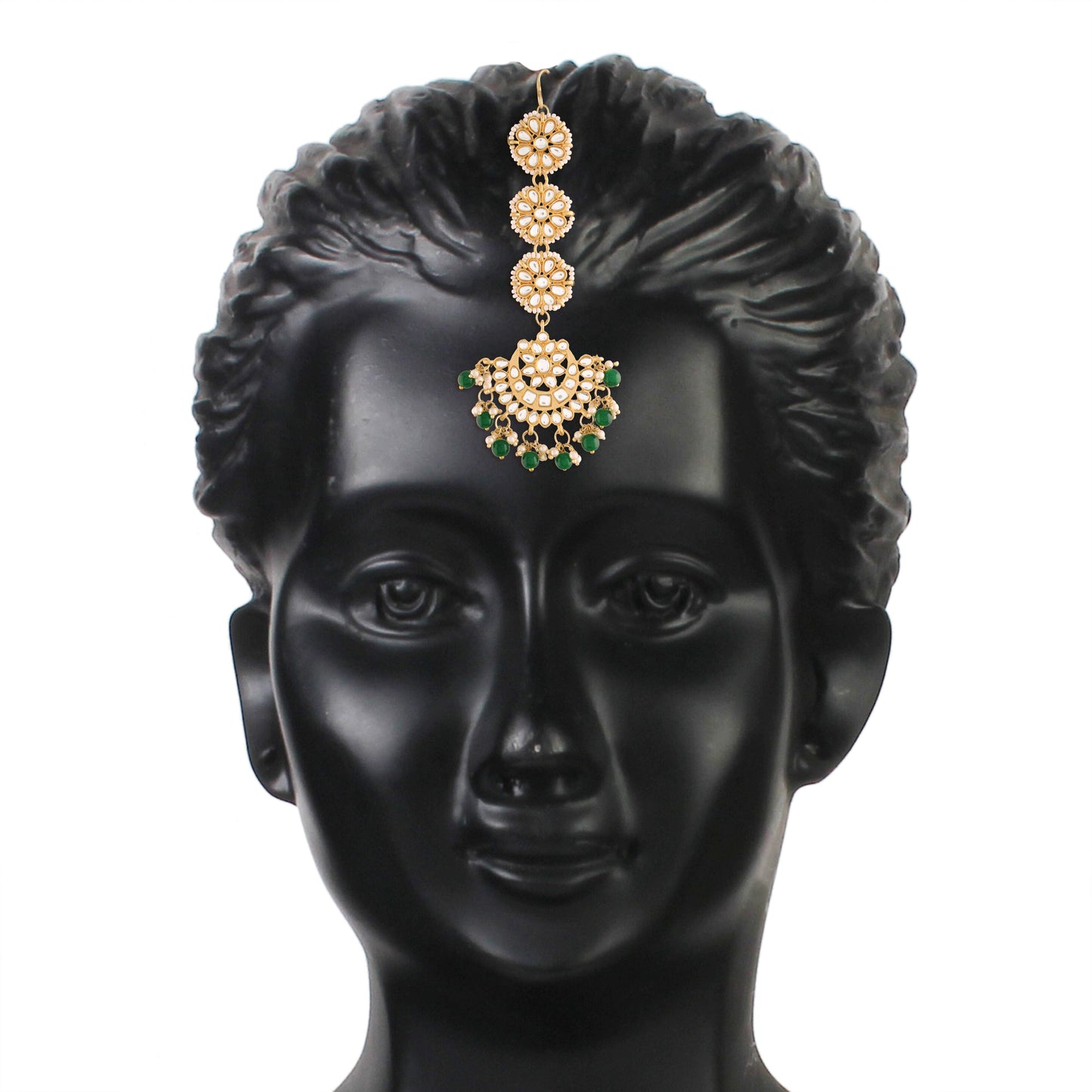 Women's Traditional Gold Plated Chandbali Kundan & Pearl Earring Set with Maang Tikka