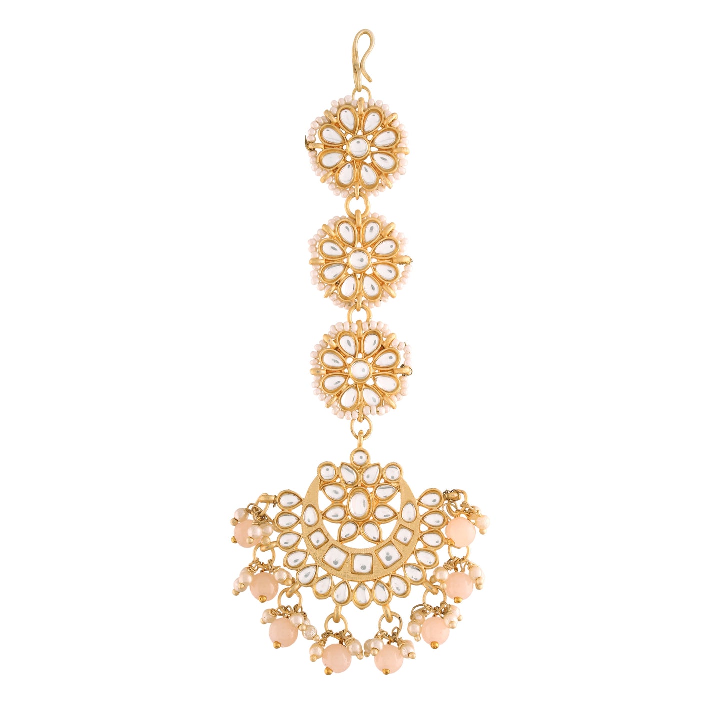 Women's Traditional Gold Plated Chandbali Kundan & Pearl Earring Set with Maang Tikka
