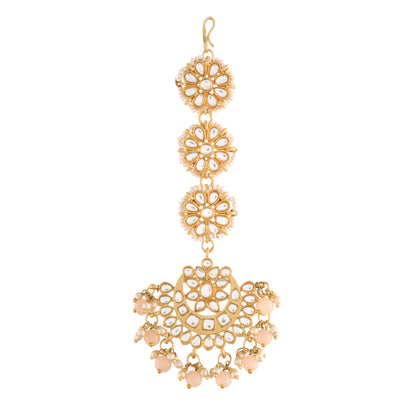 Women's Traditional Gold Plated Chandbali Kundan & Pearl Earring Set with Maang Tikka
