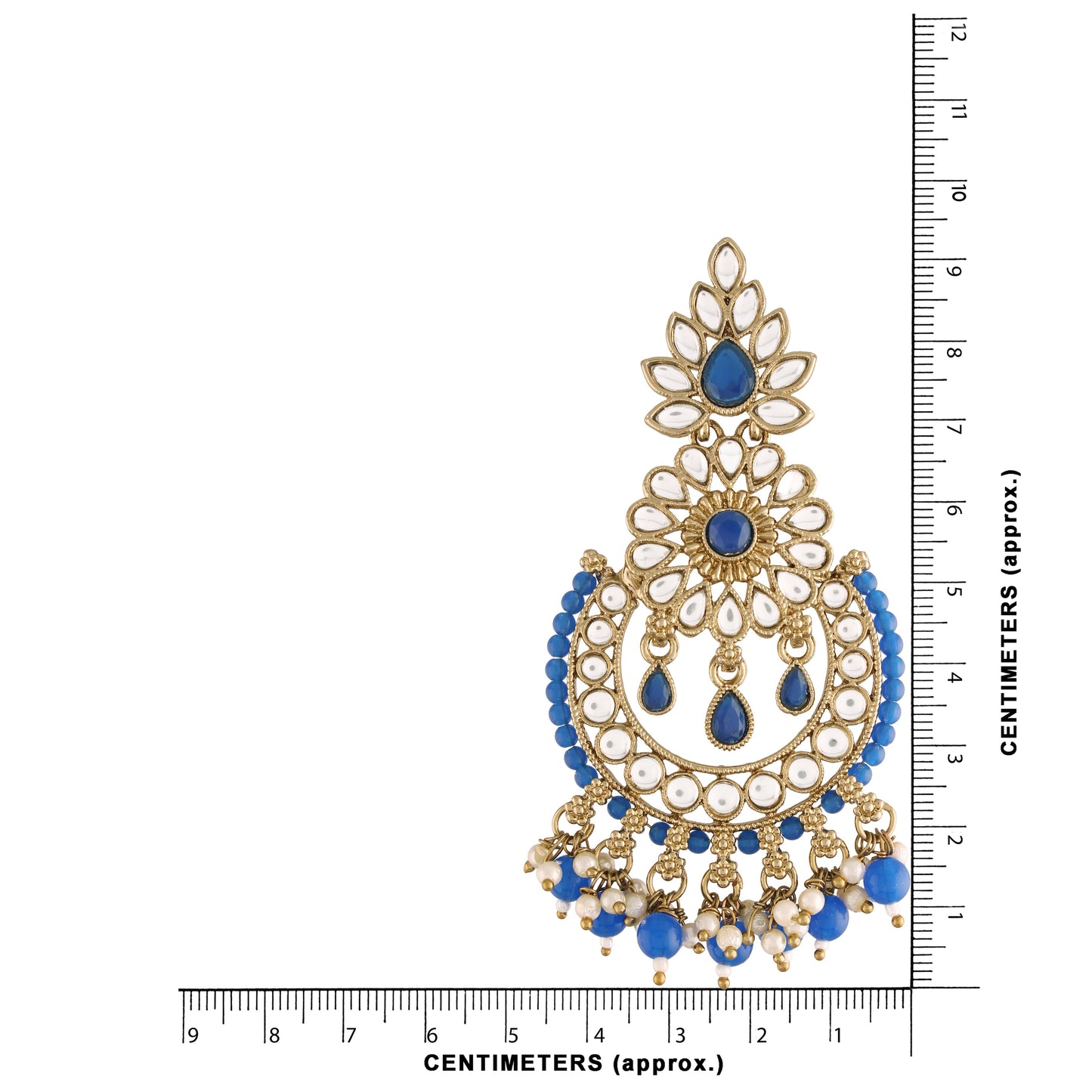 Women's 18K Gold Plated Handcrafted Earrings With Maang Tikka Encased with Faux Kundan & Pearl