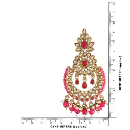 Women's 18K Gold Plated Handcrafted Earrings With Maang Tikka Encased with Faux Kundan & Pearl