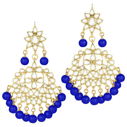 Women's Traditional Gold Plated Chandbali Kundan & Pearl Earring Set with Maang Tikka