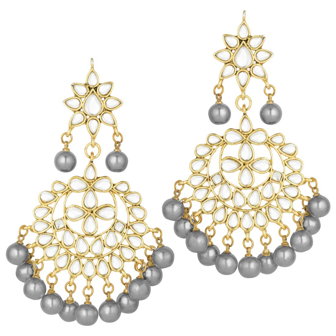 Women's Traditional Gold Plated Chandbali Kundan & Pearl Earring Set with Maang Tikka