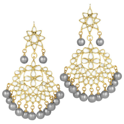 Women's Traditional Gold Plated Chandbali Kundan & Pearl Earring Set with Maang Tikka
