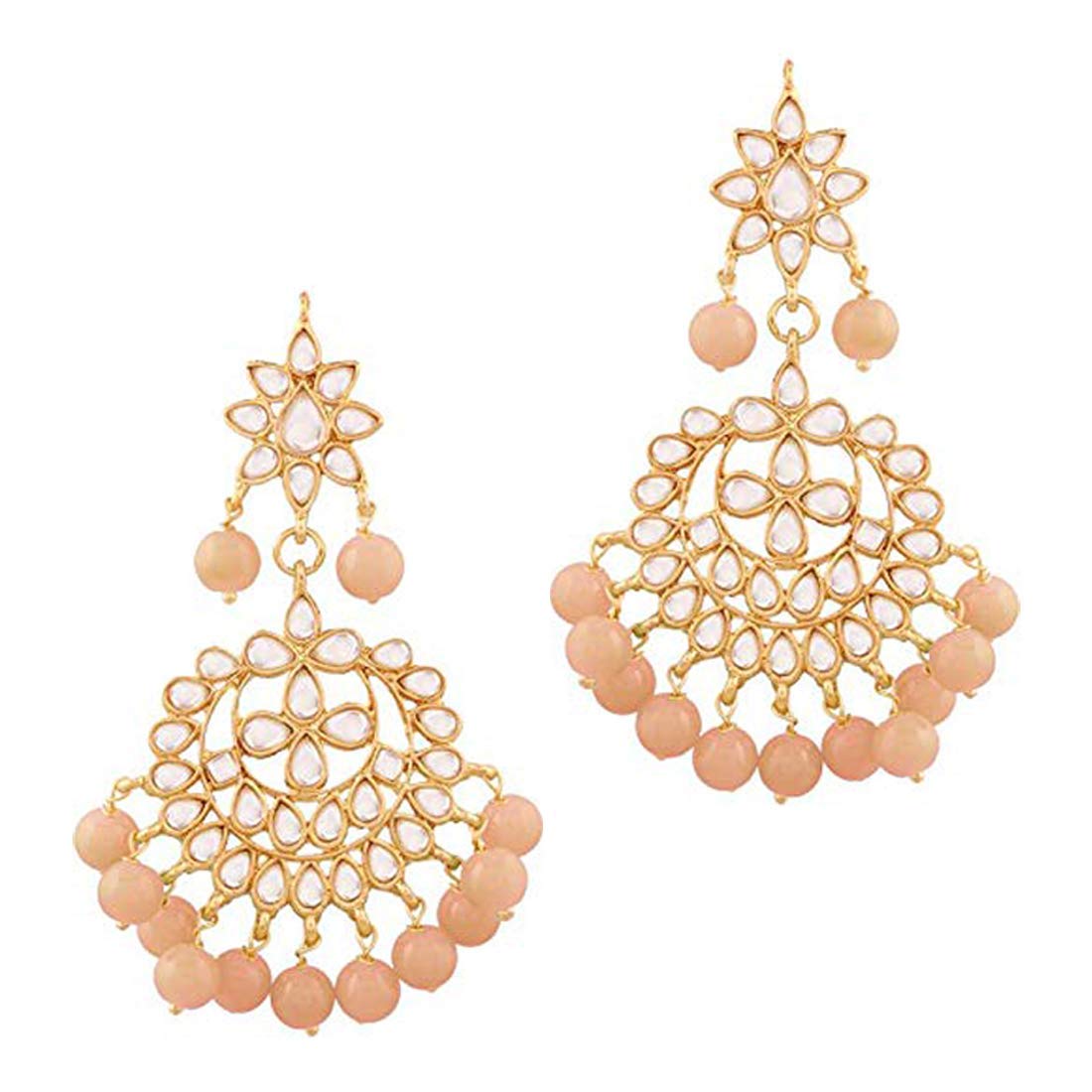 Women's Traditional Gold Plated Chandbali Kundan & Pearl Earring Set with Maang Tikka