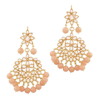 Women's Traditional Gold Plated Chandbali Kundan & Pearl Earring Set with Maang Tikka