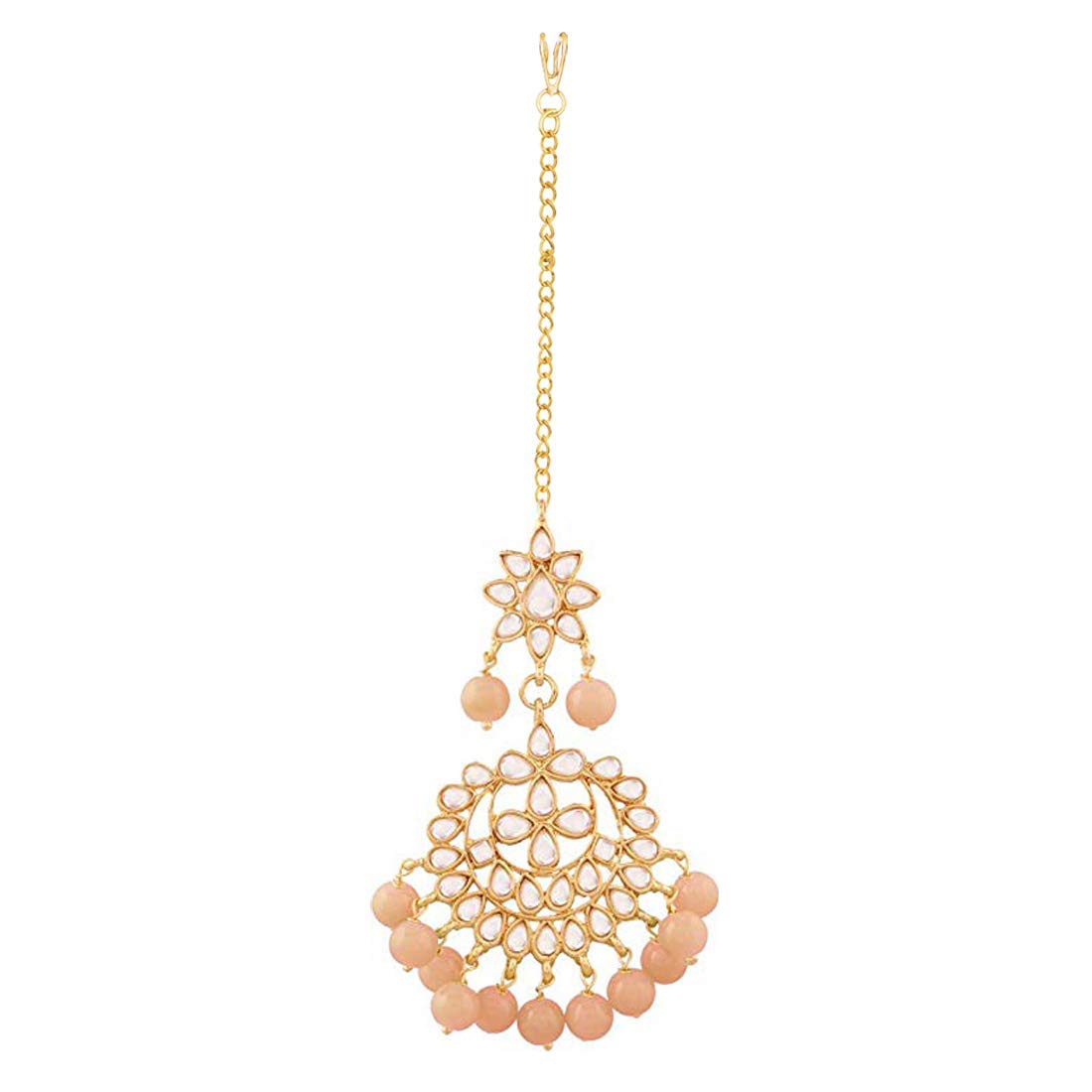 Women's Traditional Gold Plated Chandbali Kundan & Pearl Earring Set with Maang Tikka