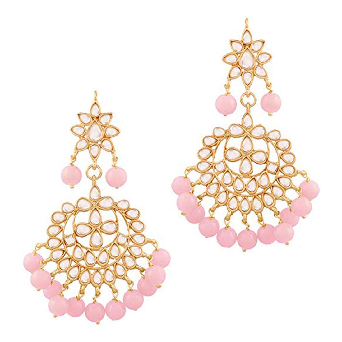 Women's Traditional Gold Plated Chandbali Kundan & Pearl Earring Set with Maang Tikka