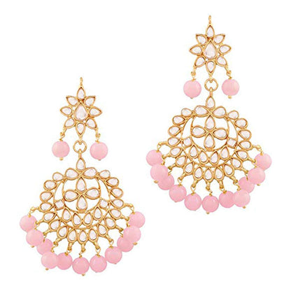 Women's Traditional Gold Plated Chandbali Kundan & Pearl Earring Set with Maang Tikka