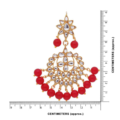 Women's Traditional Gold Plated Chandbali Kundan & Pearl Earring Set with Maang Tikka