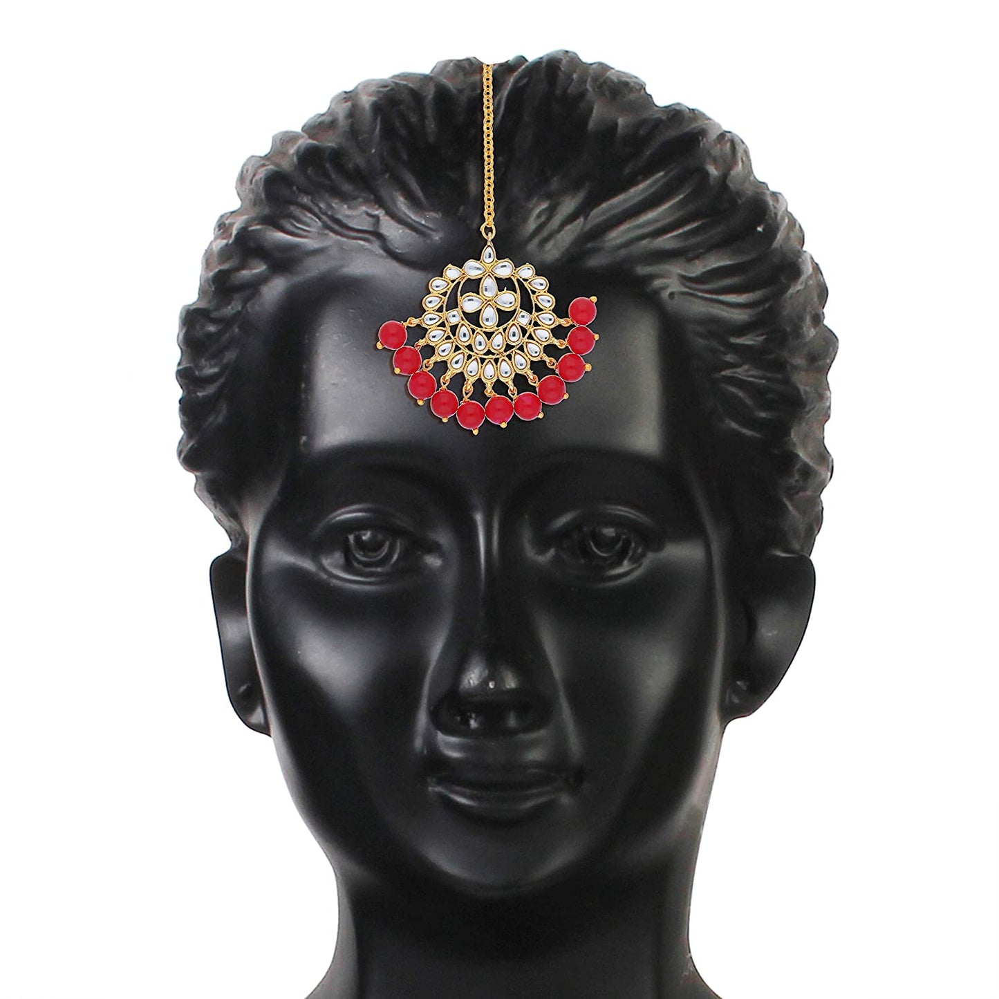 Women's Traditional Gold Plated Chandbali Kundan & Pearl Earring Set with Maang Tikka