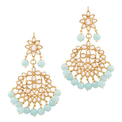 Women's Traditional Gold Plated Chandbali Kundan & Pearl Earring Set with Maang Tikka
