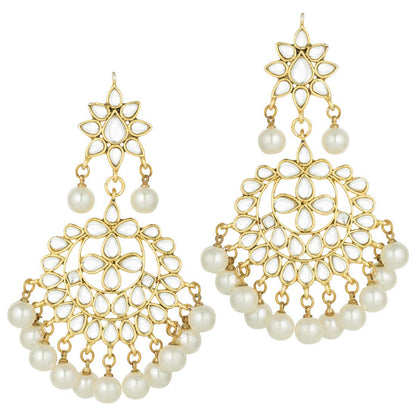 Women's Traditional Gold Plated Chandbali Kundan & Pearl Earring Set with Maang Tikka