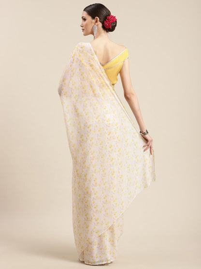 Women's Yellow Chiffon Digital Print Floral Saree
