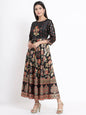 Buy_Women's_Black_Dull_Satin_Printed_Flared_Dress_With_Hair-Band_Online_Trendia