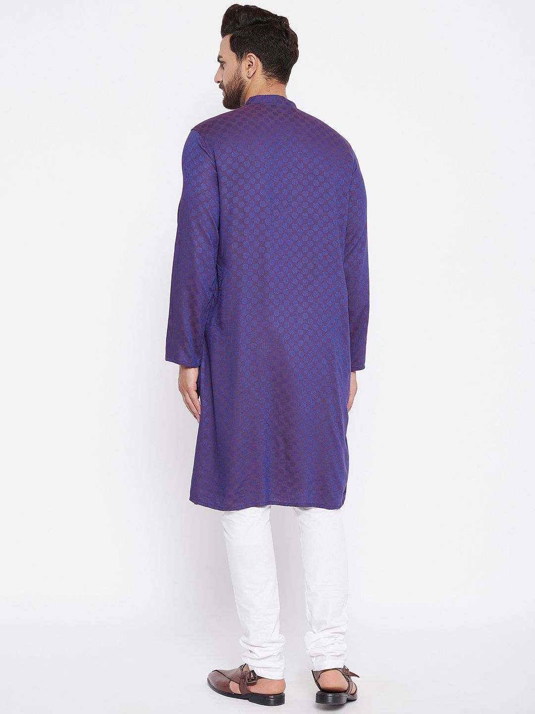 Men's Woven Design Purple Straight  Kurta