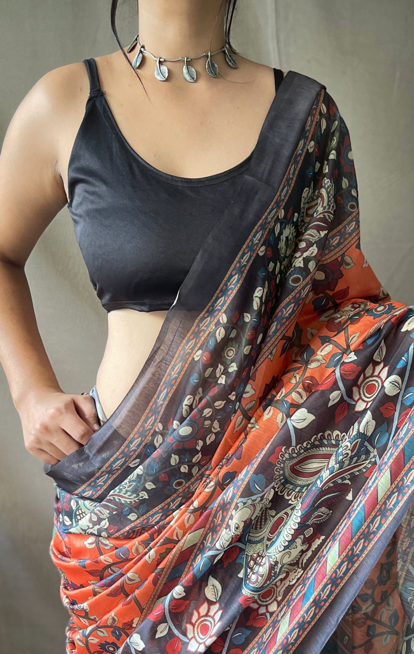 Women's Orange Color Cotton Kalamkari Printed BasketBall Orange