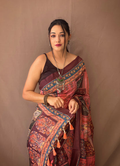 Women's Pink Color Cotton Kalamkari Printed Deep Chestut