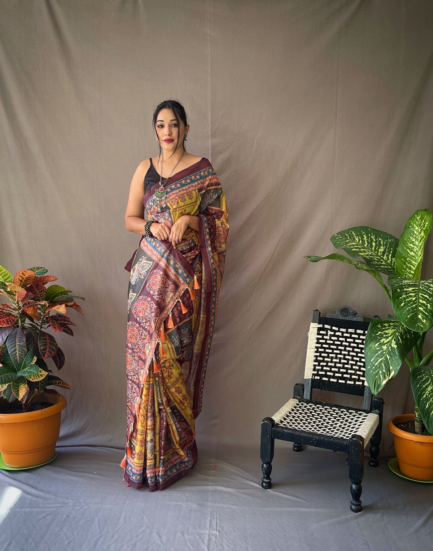 Women's Yellow Gold Color Cotton Kalamkari Printed Luxor Gold