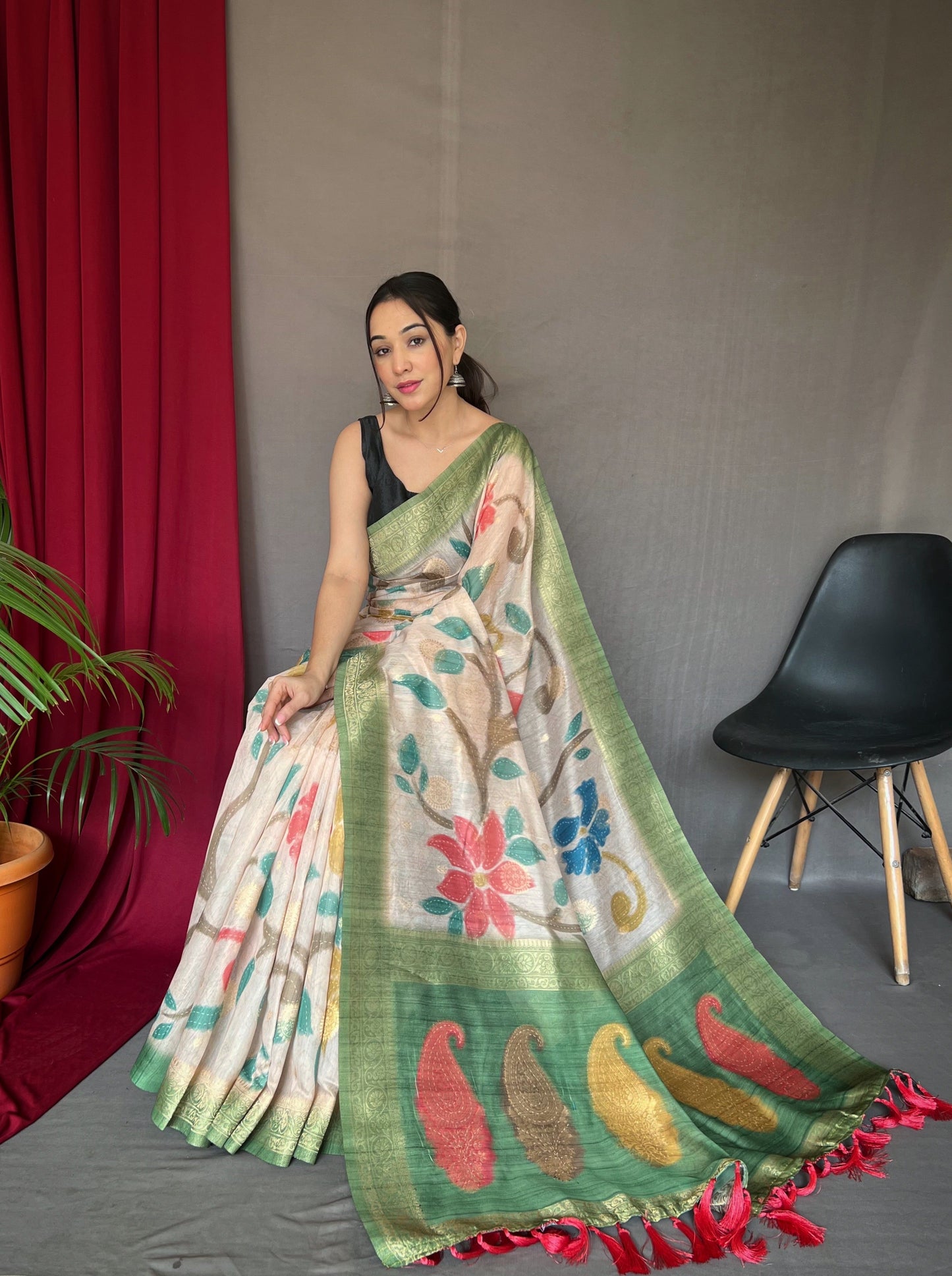 Women's Pista Green Color Chanderi Banarasi Silk Saree Pista Green