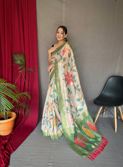 Women's Pista Green Color Chanderi Banarasi Silk Saree Pista Green