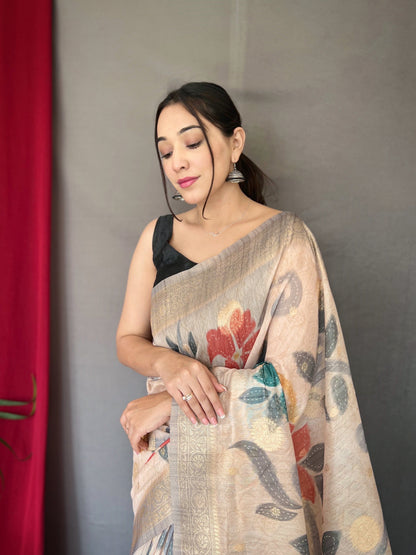 Women's Grey Color Chanderi Banarasi Silk Saree Silver Grey