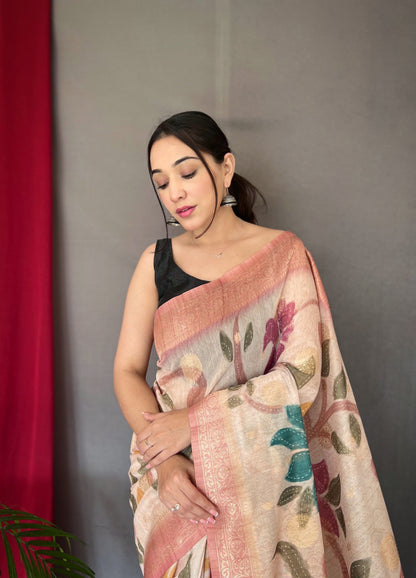 Women's Pink Color Chanderi Banarasi Silk Saree Pink