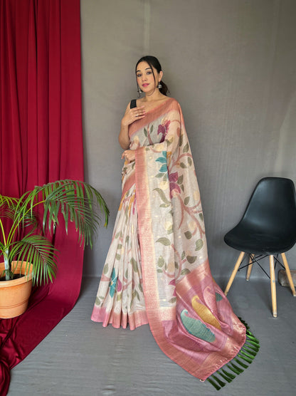 Women's Pink Color Chanderi Banarasi Silk Saree Pink