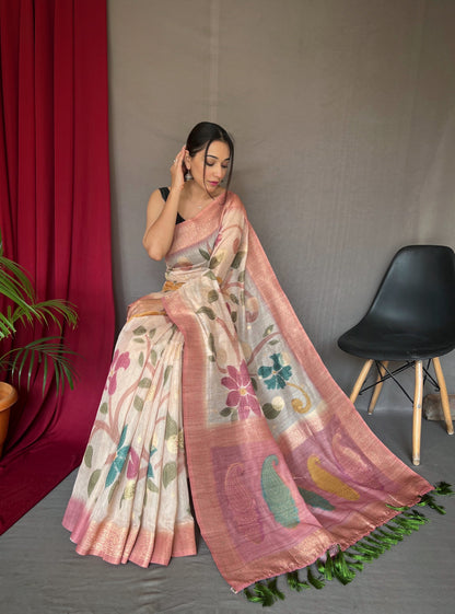 Women's Pink Color Chanderi Banarasi Silk Saree Pink