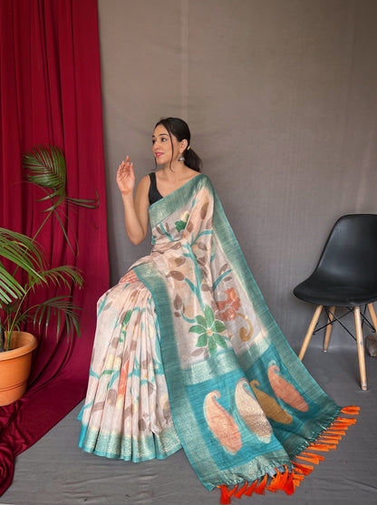 Women's Sky Blue Color Chanderi Banarasi Silk Saree Sky Blue
