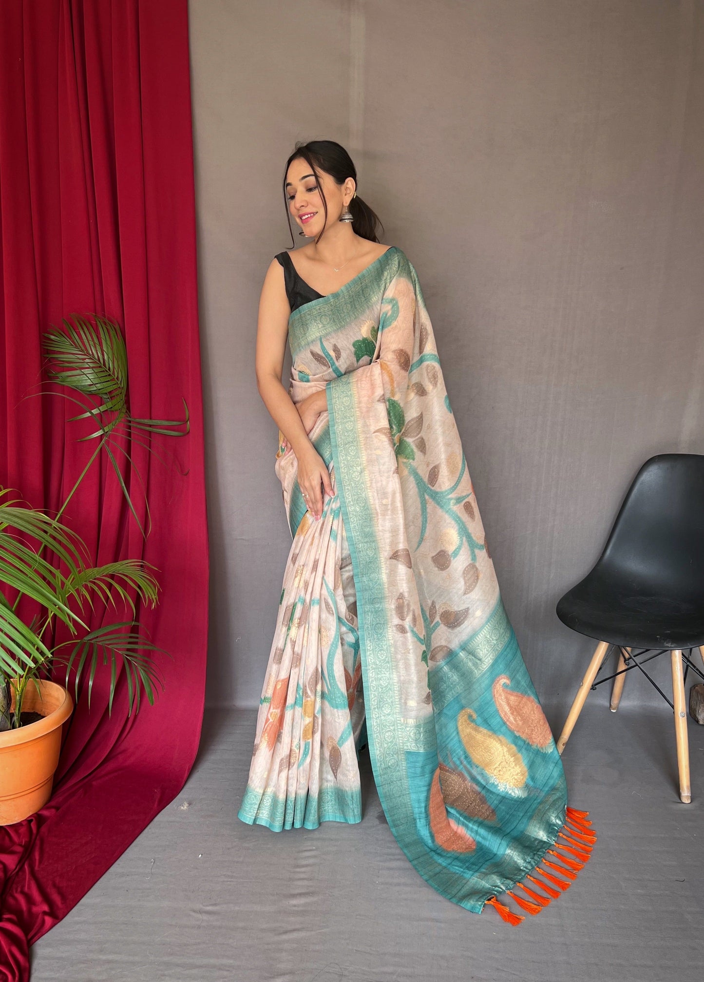 Women's Sky Blue Color Chanderi Banarasi Silk Saree Sky Blue