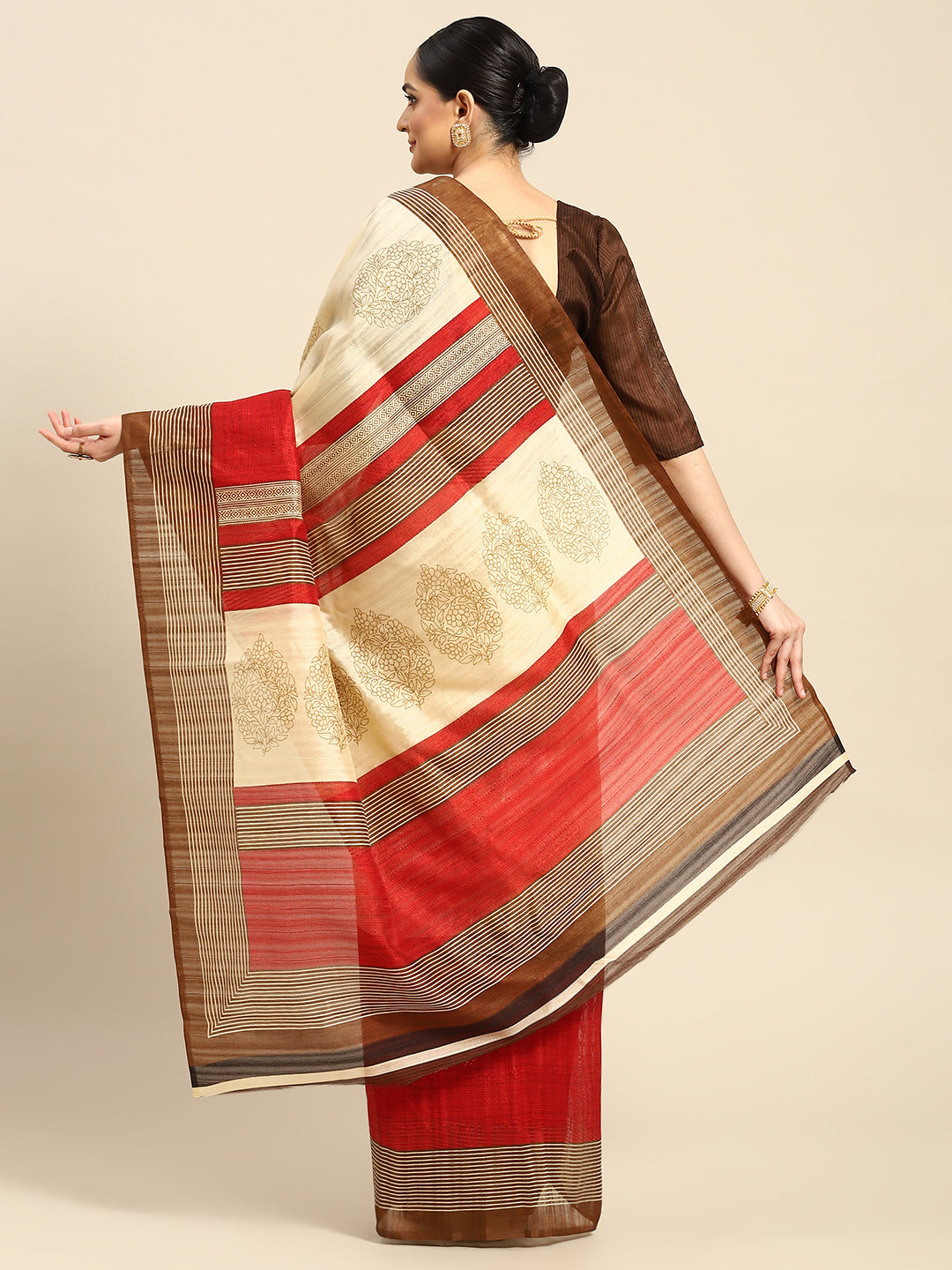 Women's Beige Art Silk Printed Saree