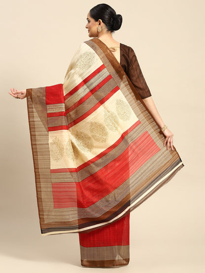 Women's Beige Art Silk Printed Saree
