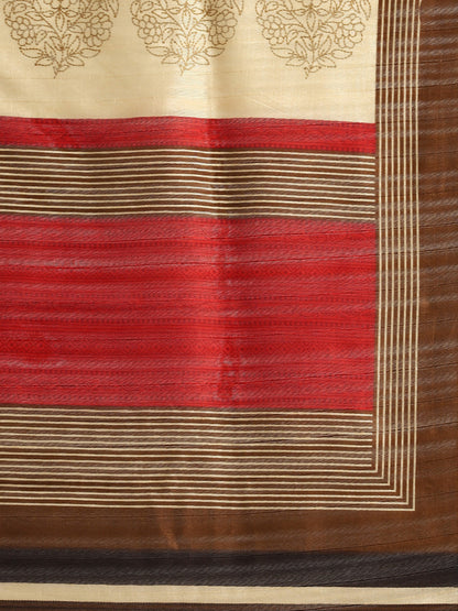 Women's Beige Art Silk Printed Saree